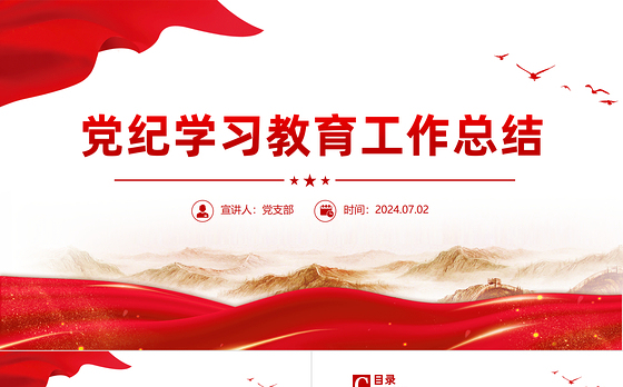 2024党纪学习教育工作总结PPT简洁风党政总结汇报模板