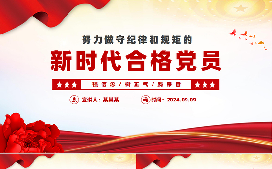 精美创意风2024努力做守纪律和规矩的新时代合格党员PPT下载