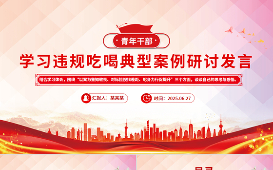 党政风青年干部学习违规吃喝典型案例研讨发言PPT课件
