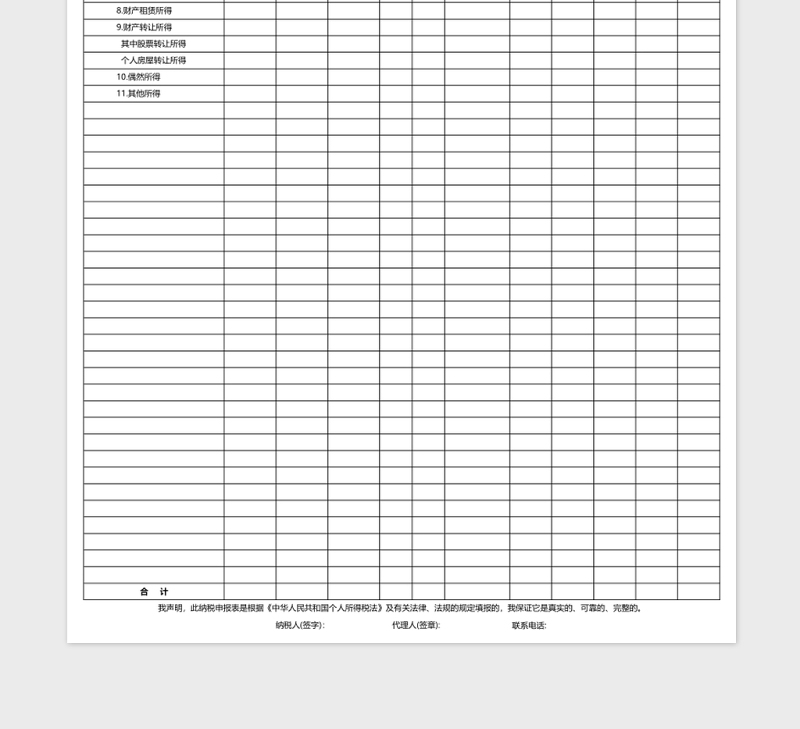 个人所得税纳税申报表excel文档