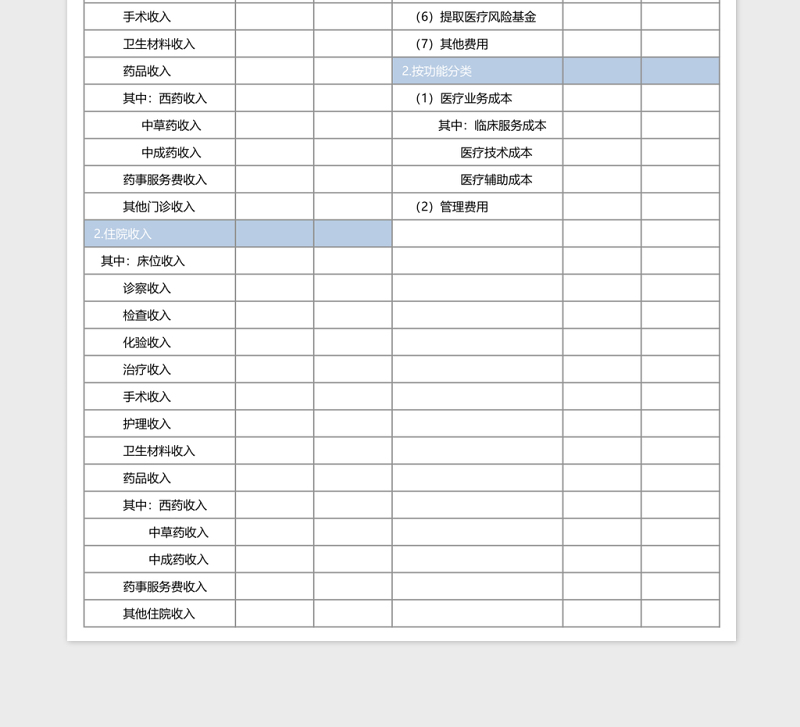 医院收入支出明细表模板