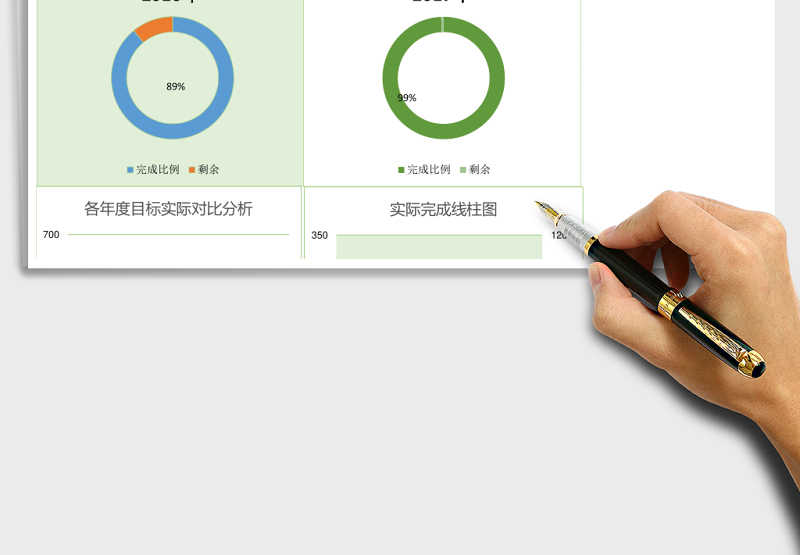 目标实际完成数据分析图表excel表格模板