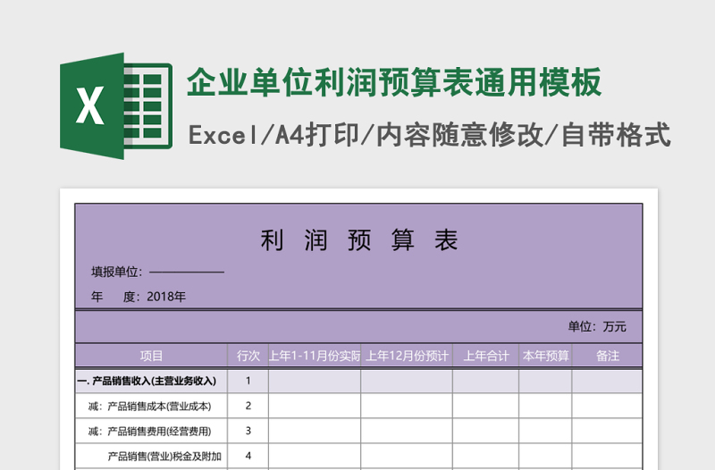 企业单位利润预算表通用模板