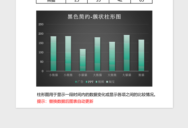 个性立体渐变堆积柱形图excel模板