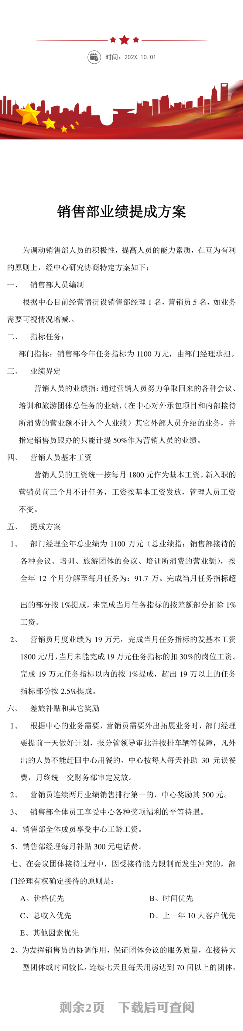 销售部业绩提成方案