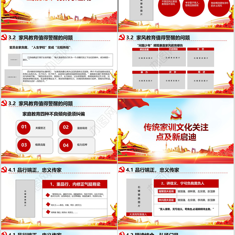 原创弘扬传统文化推进党员干部家风党课PPT-版权可商用