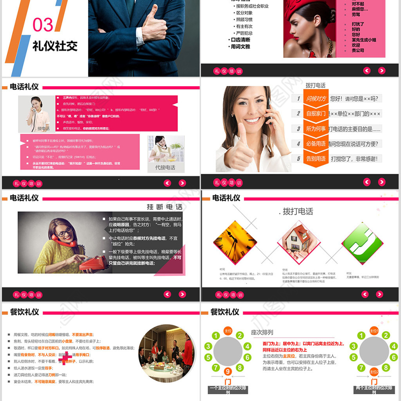商务礼仪PPT模板谈判电话着装接待的礼仪