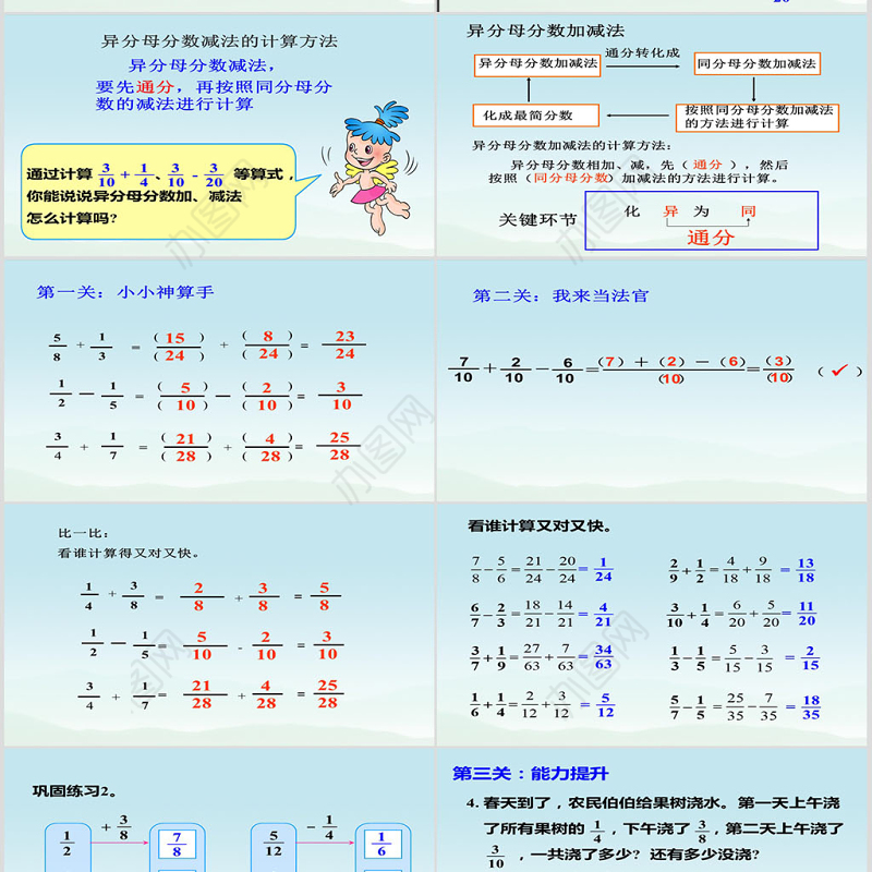 新人教版小学数学五年级下册《异分母分数加减法》ppt