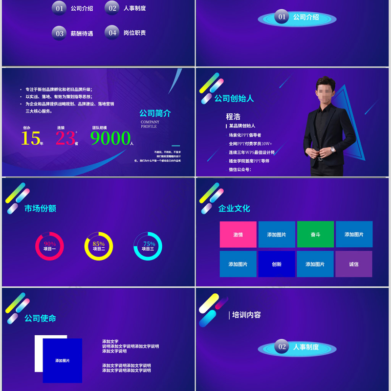 蓝色扁平商务风新员工入职培训ppt模板