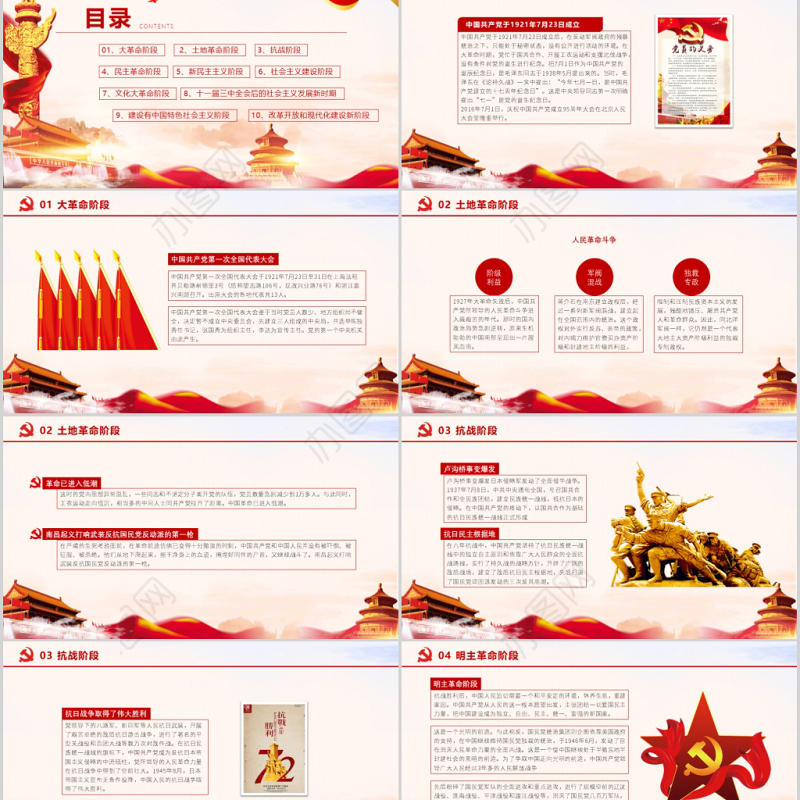 2020年光辉历程伟大成就中国风七一建党节通用PPT模板