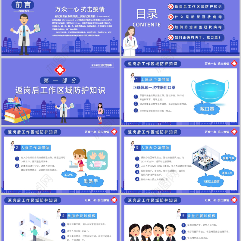 2020年蓝色精美疫情防疫预防新冠病毒防御指南ppt