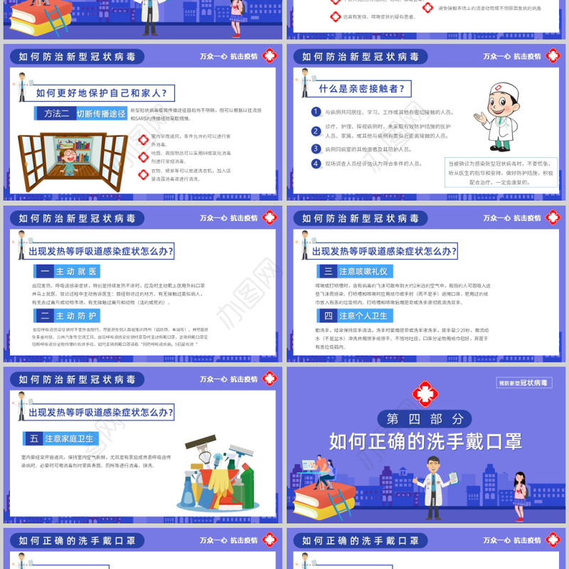 2020年蓝色精美疫情防疫预防新冠病毒防御指南ppt