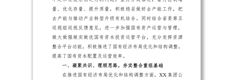 企业：集团公司经验交流材料——重组整合再提升蹄疾步稳抓实效