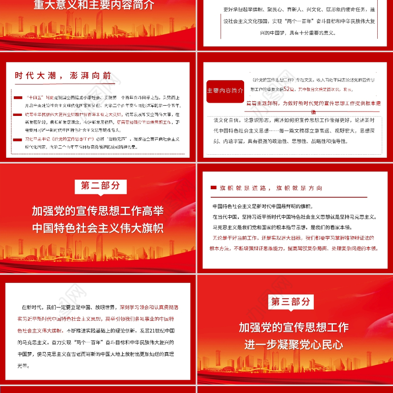 2021论党的宣传思想工作PPT红色大气主要篇目介绍PPT模板