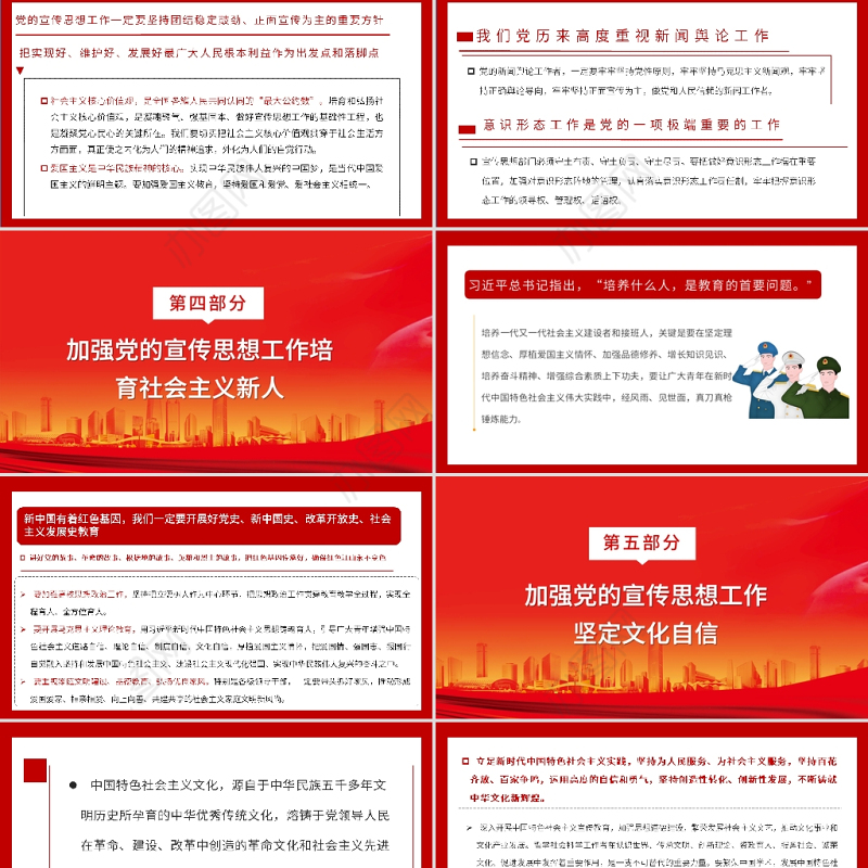 2021论党的宣传思想工作PPT红色大气主要篇目介绍PPT模板