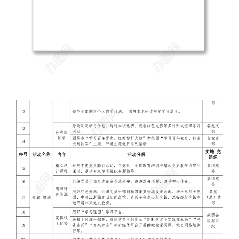 2021国企党史学习教育活动安排及任务分解表 (1)