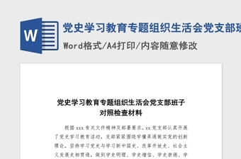 2021党史学习教育专题组织生活会党支部班子对照检查word文档
