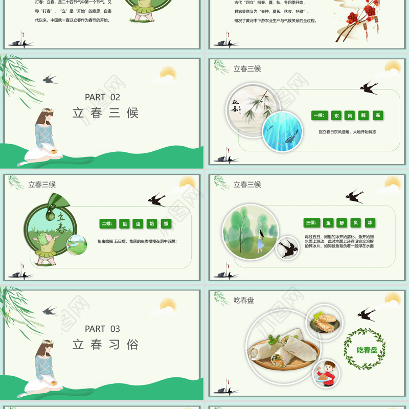 绿色小清新立春节气传统习俗介绍PPT模板