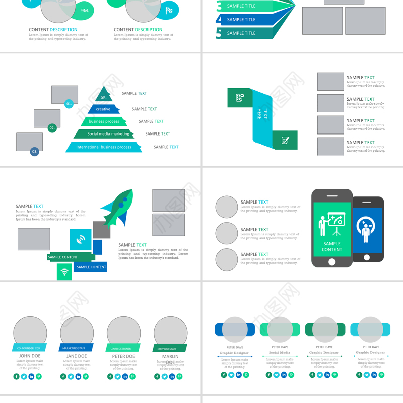 30张蓝绿色图片信息图表集