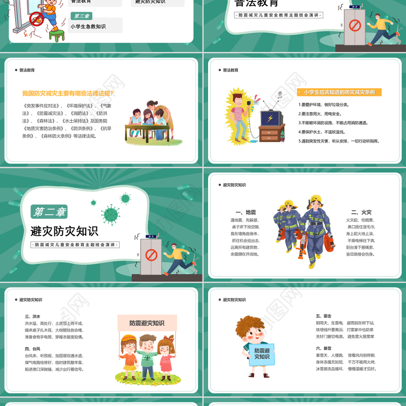 2022防震减灾主题班会PPT卡通风防震减灾儿童安全教育主题班会演讲课件