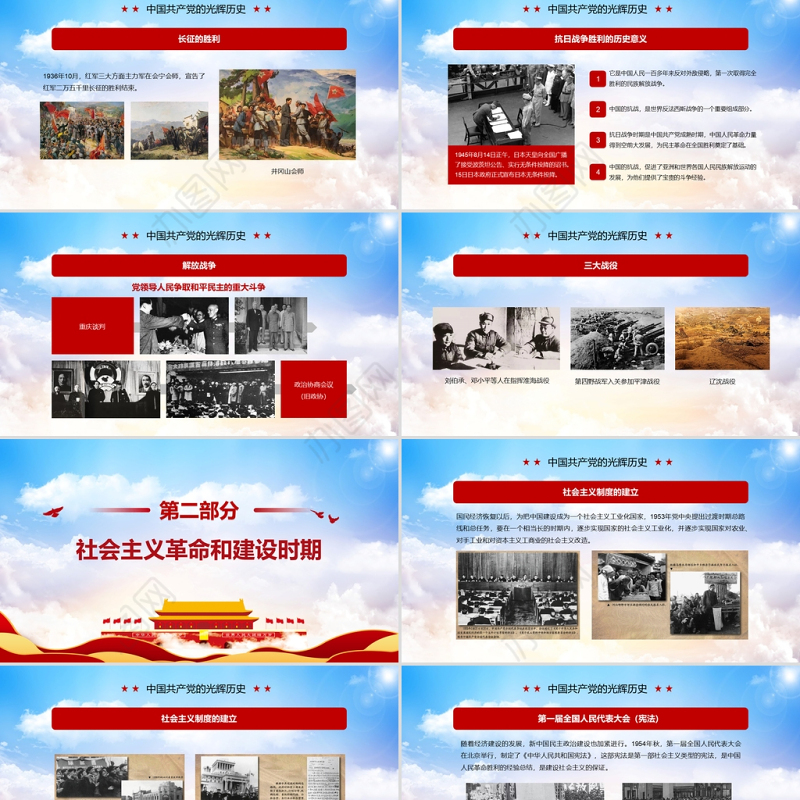 2021庆祝建党一百周年蓝色党政风学习党史增强党性PPT