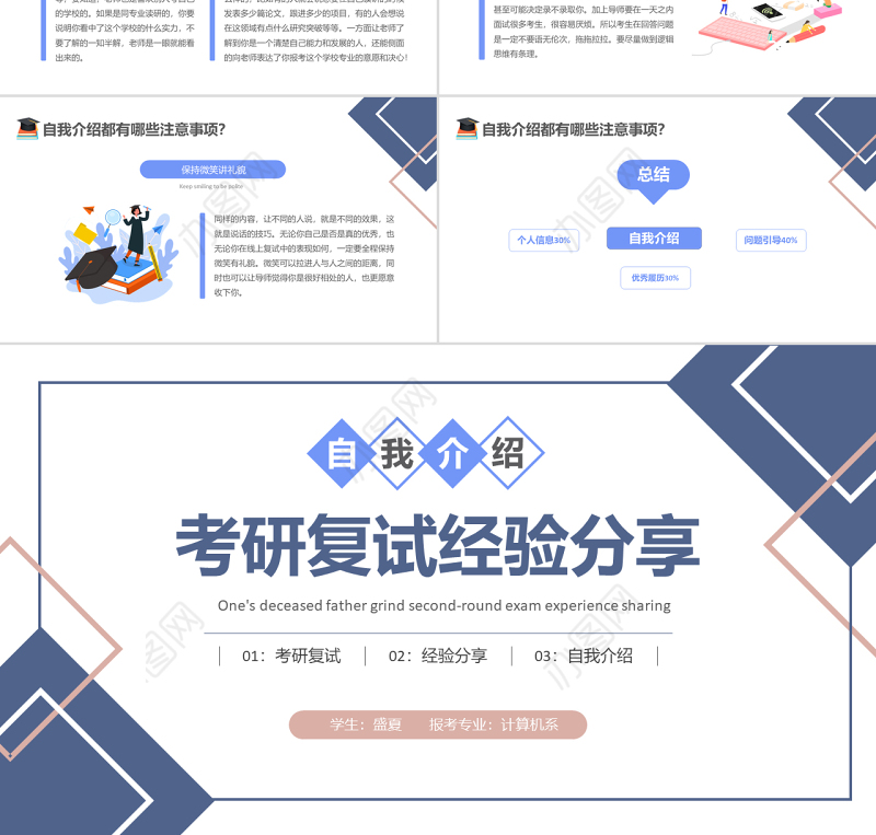 2022考研复试经验分享PPT蓝色卡通风考研经验分享会课件模板
