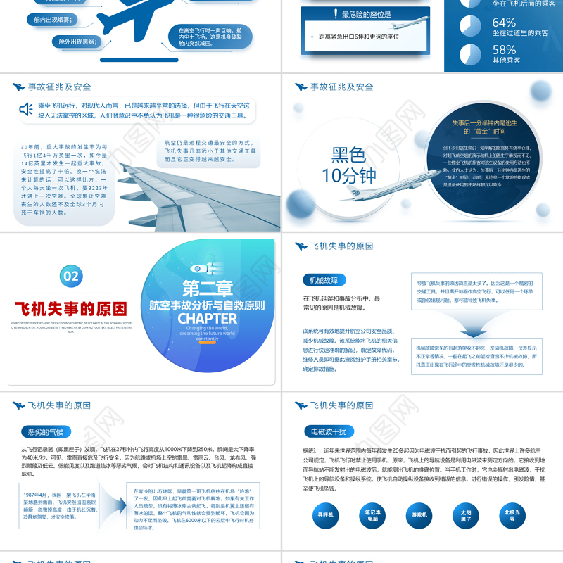 2022航空事故分析与自救原则PPT简约风航空公司培训课件模板