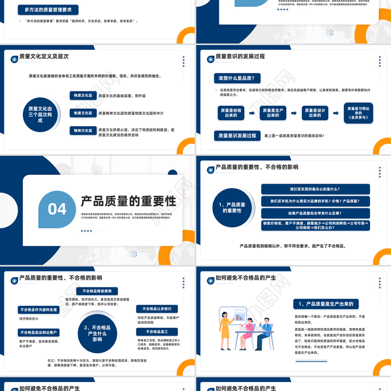2023员工质量意识培训PPT简约插画风企业员工入职意识培训课件模板