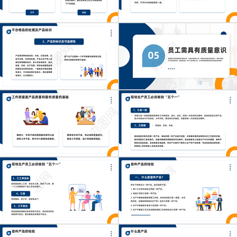 2023员工质量意识培训PPT简约插画风企业员工入职意识培训课件模板