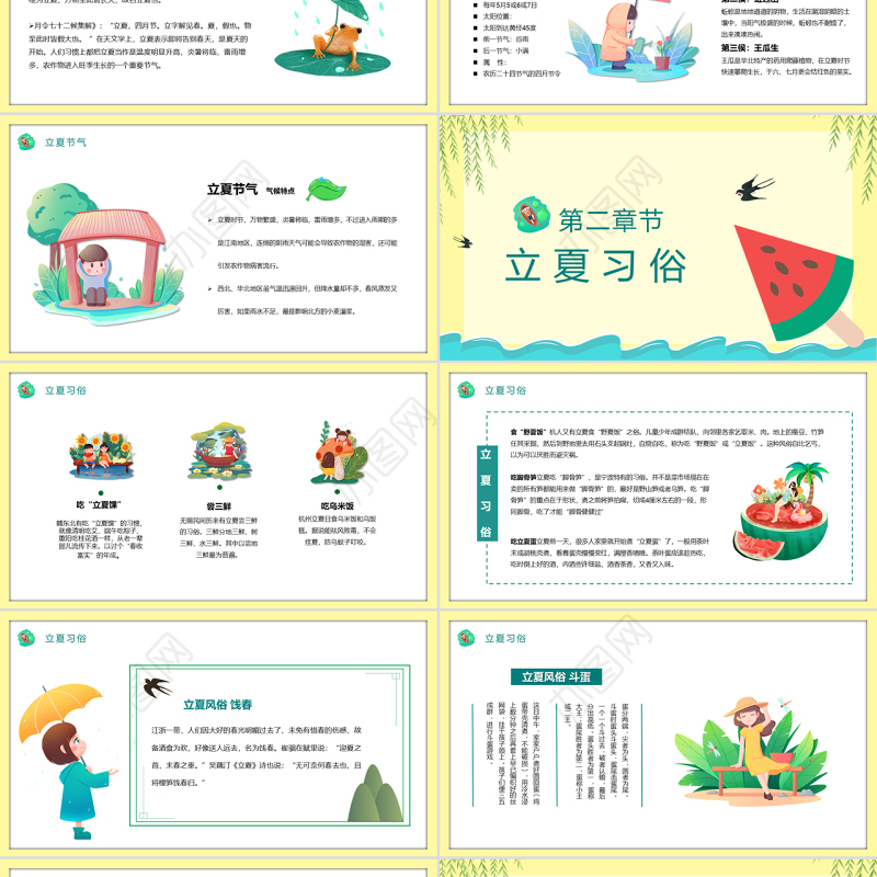 2022立夏节气PPT插画卡通风中国传统二十四节气之立夏课件模板
