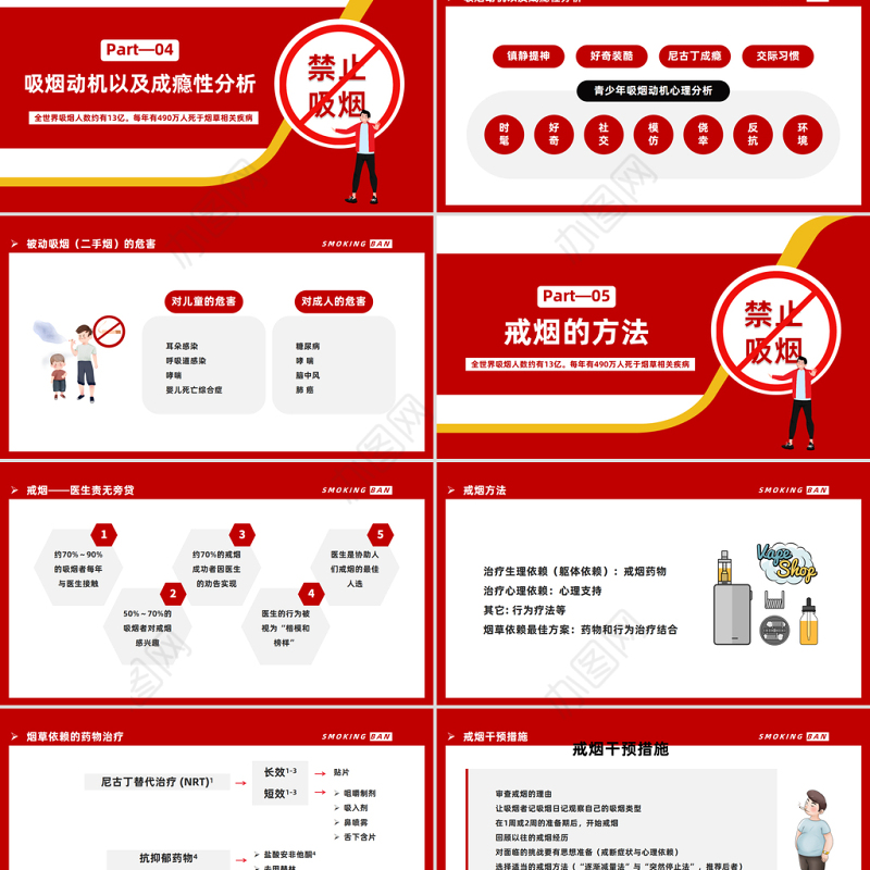 2023控烟知识培训PPT卡通风控烟知识培训课件模板下载