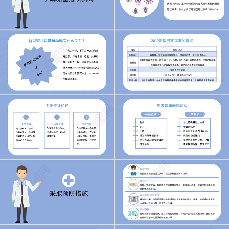 蓝色卡通插画简约疫情非必要不返乡ppt