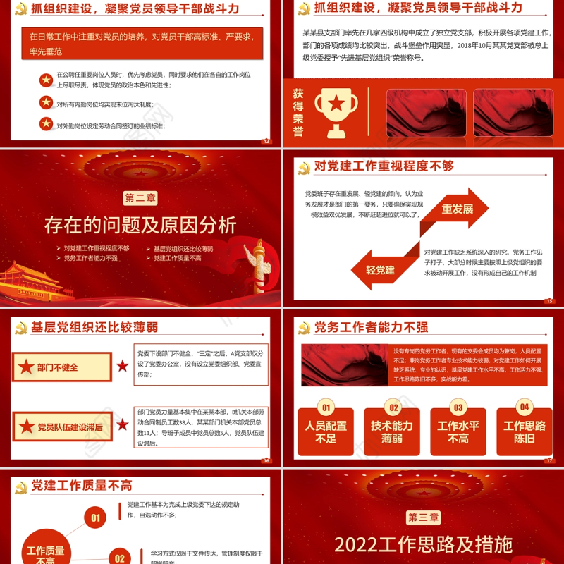 2022基层党支部年终述职PPT红色大气机关事业单位年终述职专题党课课件模板