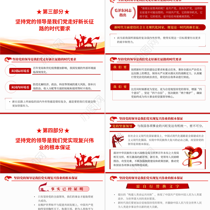 坚持党的领导的时代意蕴PPT红色党政风2022年机关单位主题党日党课课件模板