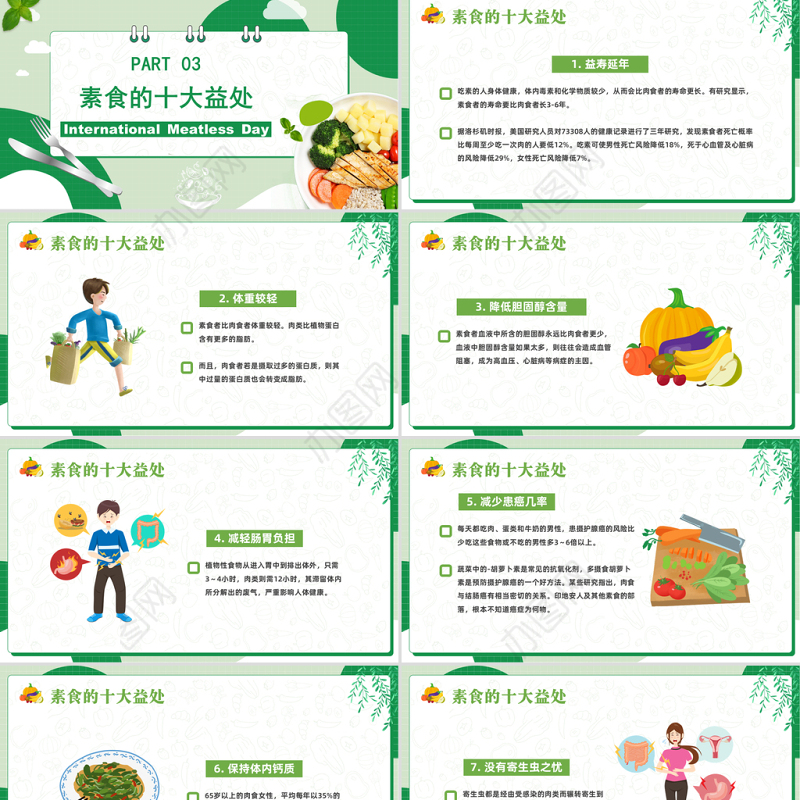 2022国际素食日PPT绿色卡通风国际素食日节日介绍课件模板