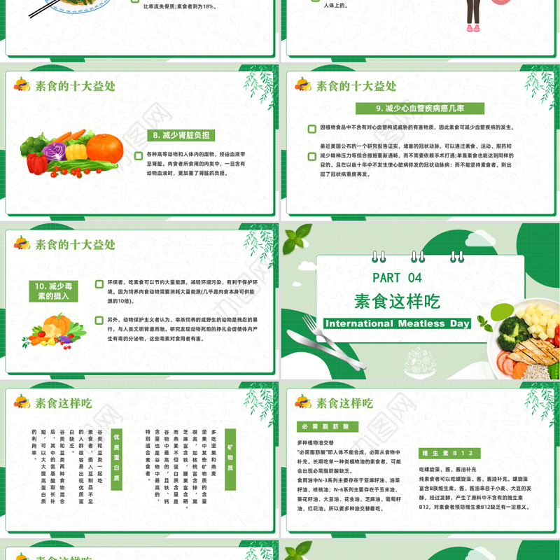2022国际素食日PPT绿色卡通风国际素食日节日介绍课件模板