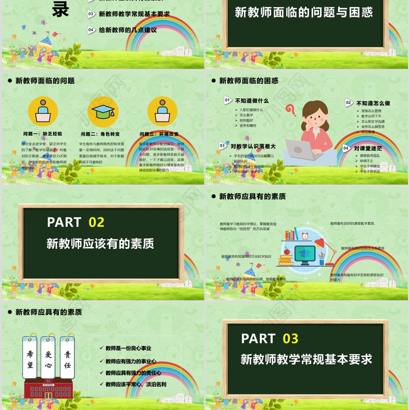 小清新绿色新教师入职培训PPT模版
