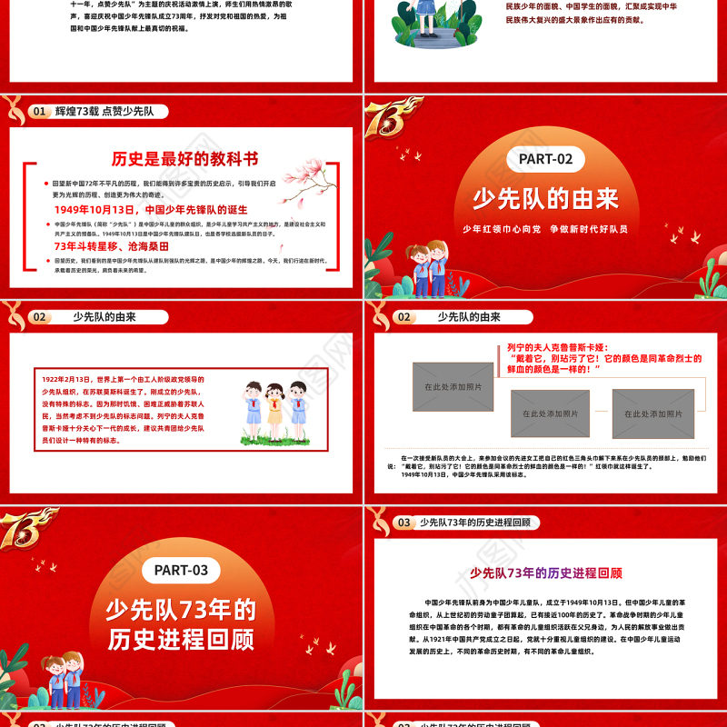 2022中国少先队成立73周年学习解读PPT简约风少年红领巾心向党争做新时代好队员课件模板