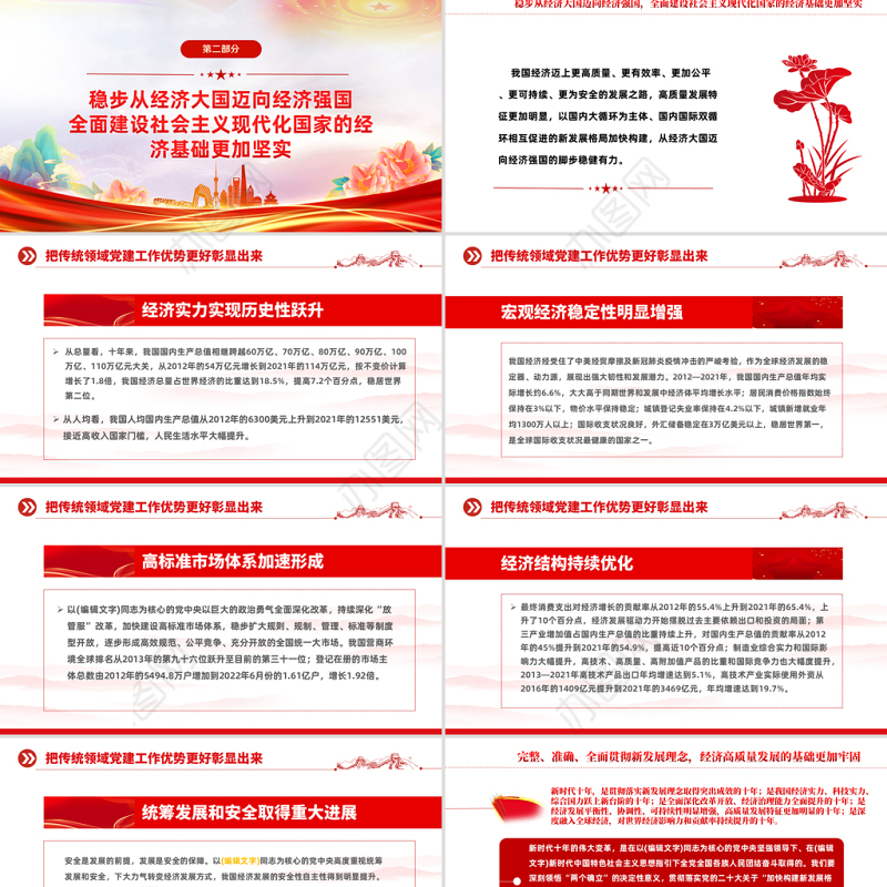 2023全面建设社会主义现代化国家物质基础更坚实PPT大气党建风党员干部学习教育专题党课党建课件模板