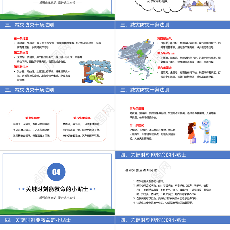 2022防震减灾主题班会PPT卡通风防震减灾儿童安全教育主题班会演讲课件模板 (2)