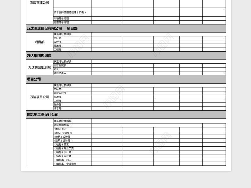 XXXX酒店合作方联系表