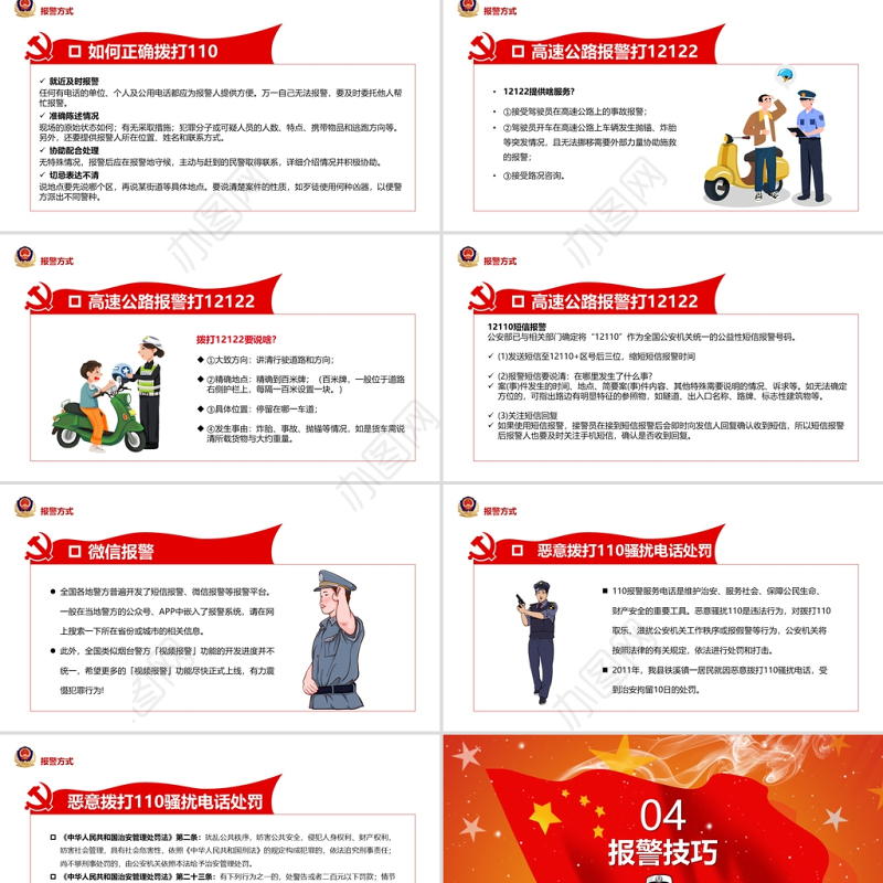 110宣传日PPT红色简洁110的由来服务内容及职责报警方式报警技巧主题班会课件