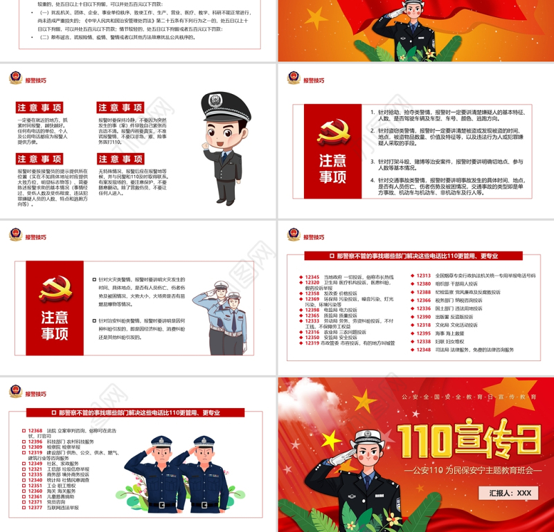 110宣传日PPT红色简洁110的由来服务内容及职责报警方式报警技巧主题班会课件