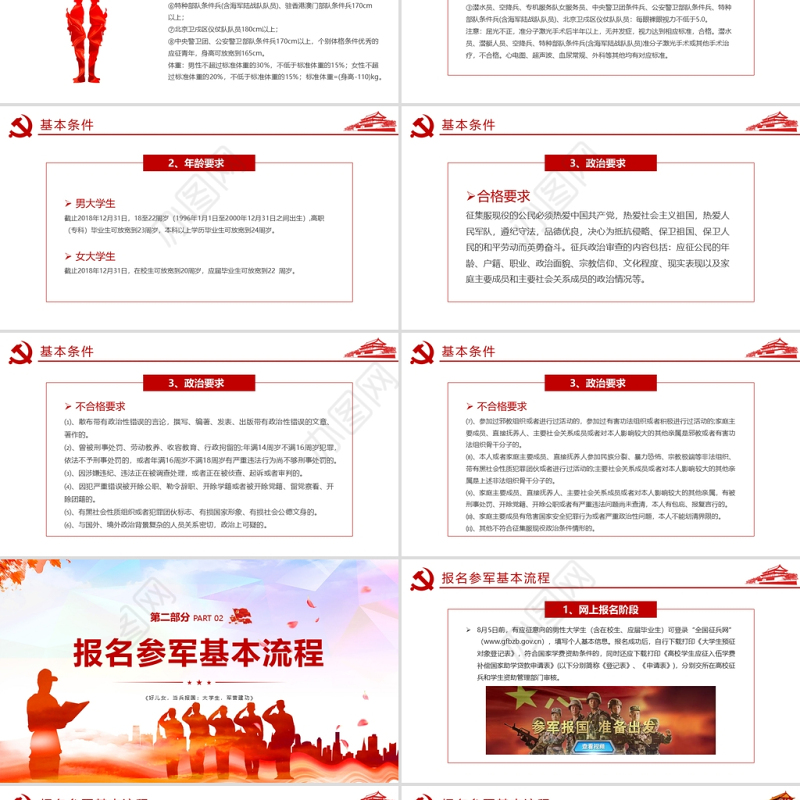 大学生征兵宣传PPT红色党政风好儿女当兵报国大学生军营建功部队征兵入伍宣传PPT