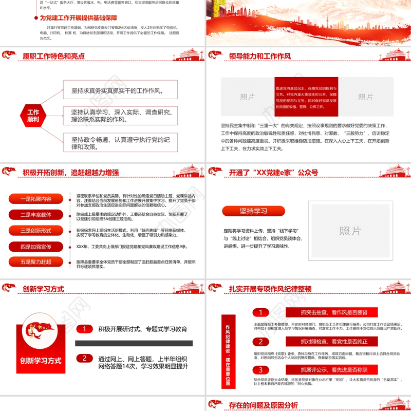 基层党建工作汇报PPT党政风党支部年度工作情况介绍问题总结及新年工作思路报告党建模板