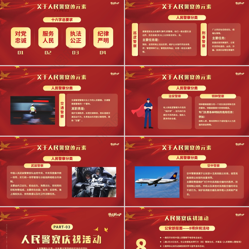 2022人民警察节PP红色大气风人民警察节向所有中国人民警察致敬专题模板