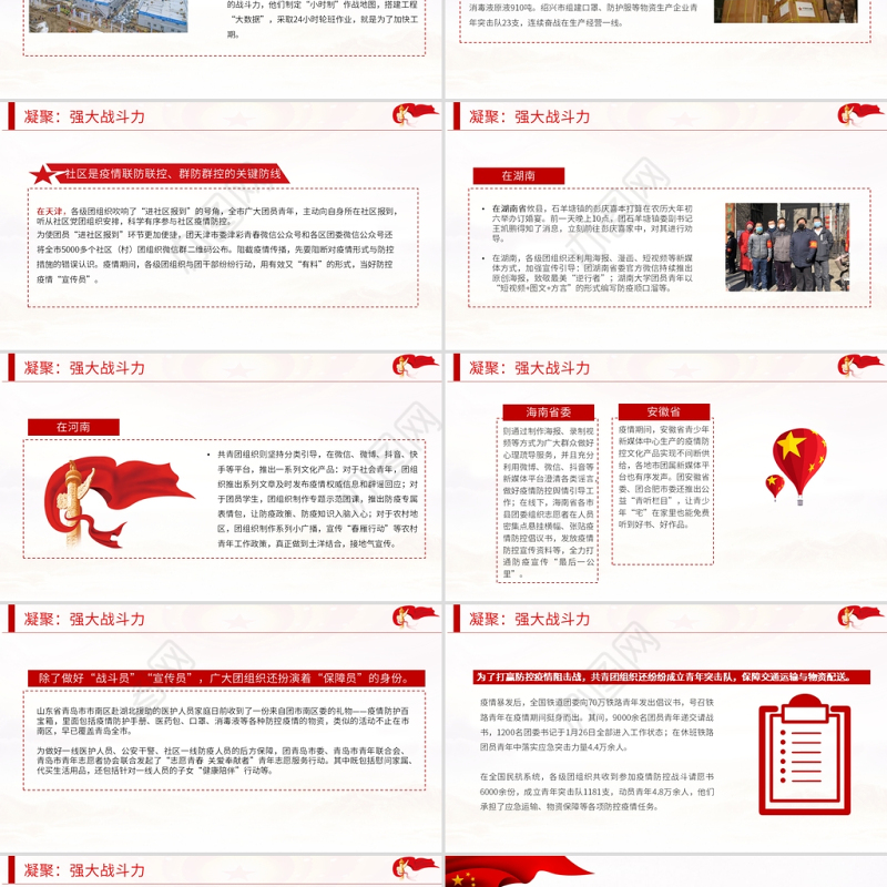 青春心向党奋战疫情中PPT红色党政风战疫中的共青团组织团委团支部团课课件