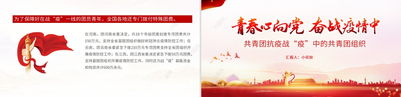 青春心向党奋战疫情中PPT红色党政风战疫中的共青团组织团委团支部团课课件