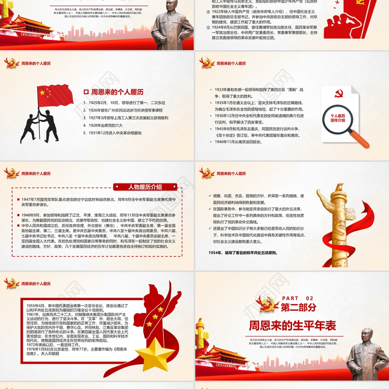 周恩来逝世46周年纪念日PPT红色简约风纪念周恩来专题党课课件模板