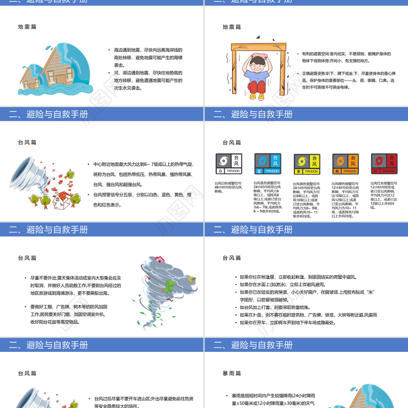 2022防震减灾主题班会PPT卡通风防震减灾儿童安全教育主题班会演讲课件模板.